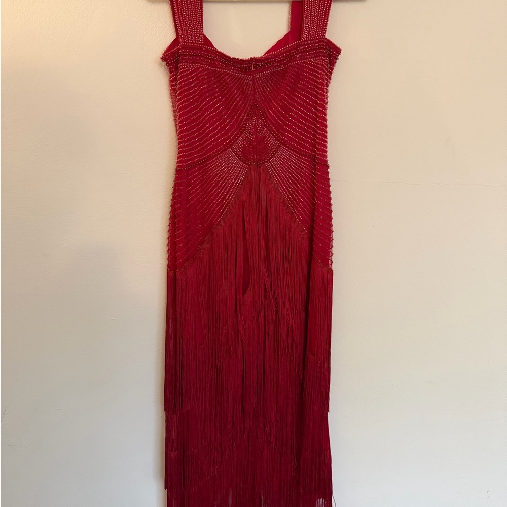 Chic Backless Red Fringe Dress - Picture 2 of 4
